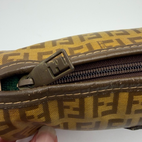 Fendi FF Logo Cosmetic Pouch in Brown and Tan - Picture 3 of 11